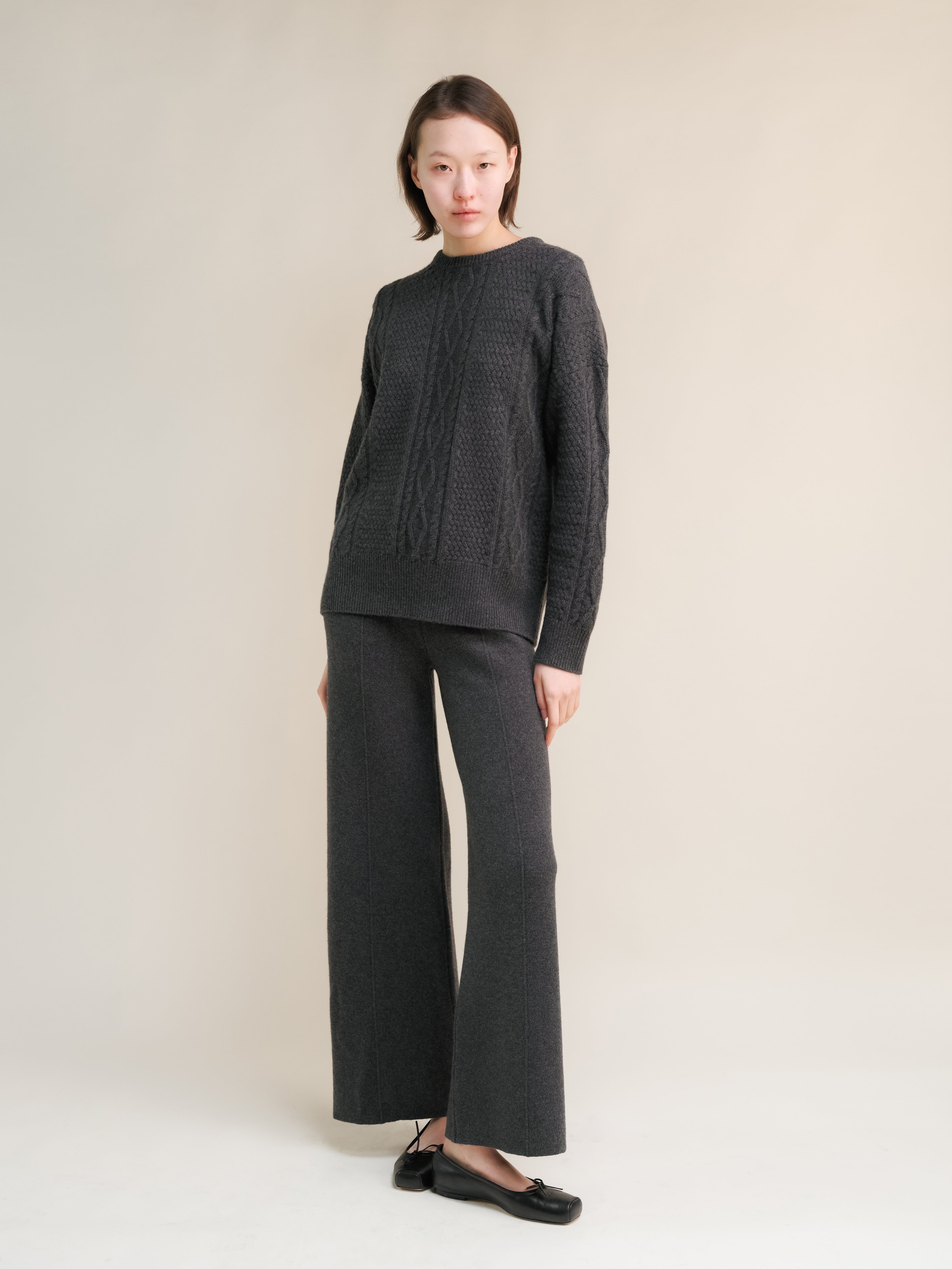 Cashmere Mix Fisherman Crewneck Sweater