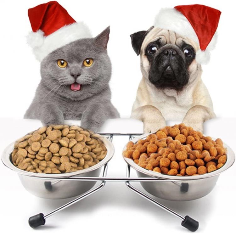 Ciotola Doppia Mangiatoia Per Animali Ciotole In Acciaio Scodelle Cani Gatti | S