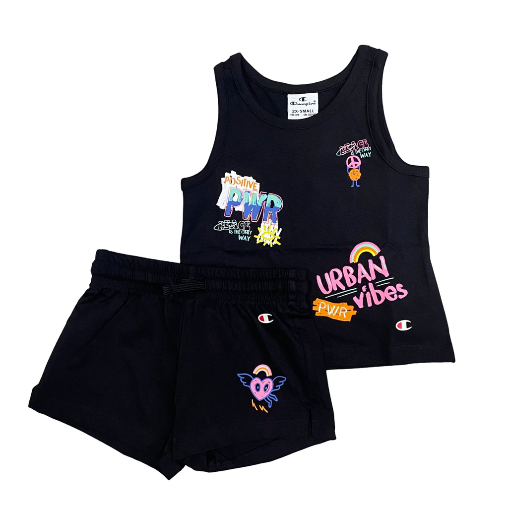 Champion completo da ragazza canotta e pantaloncino 404931 KK001 nero