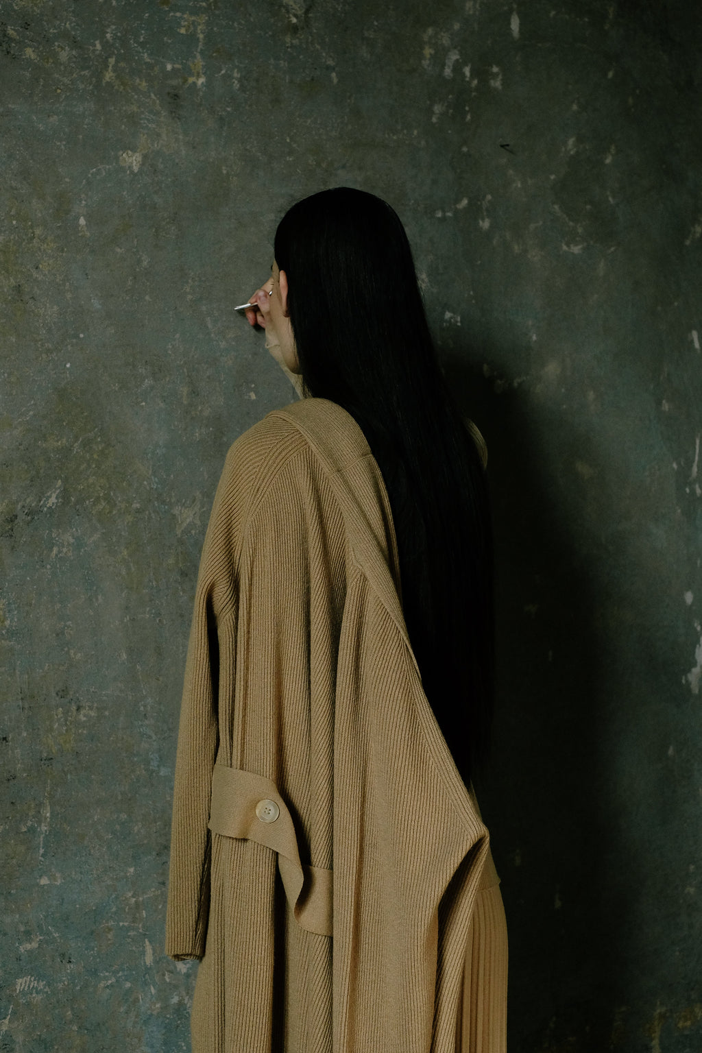 Cashmere Mix Shawl-Collar Maxi Ribbed Cardigan