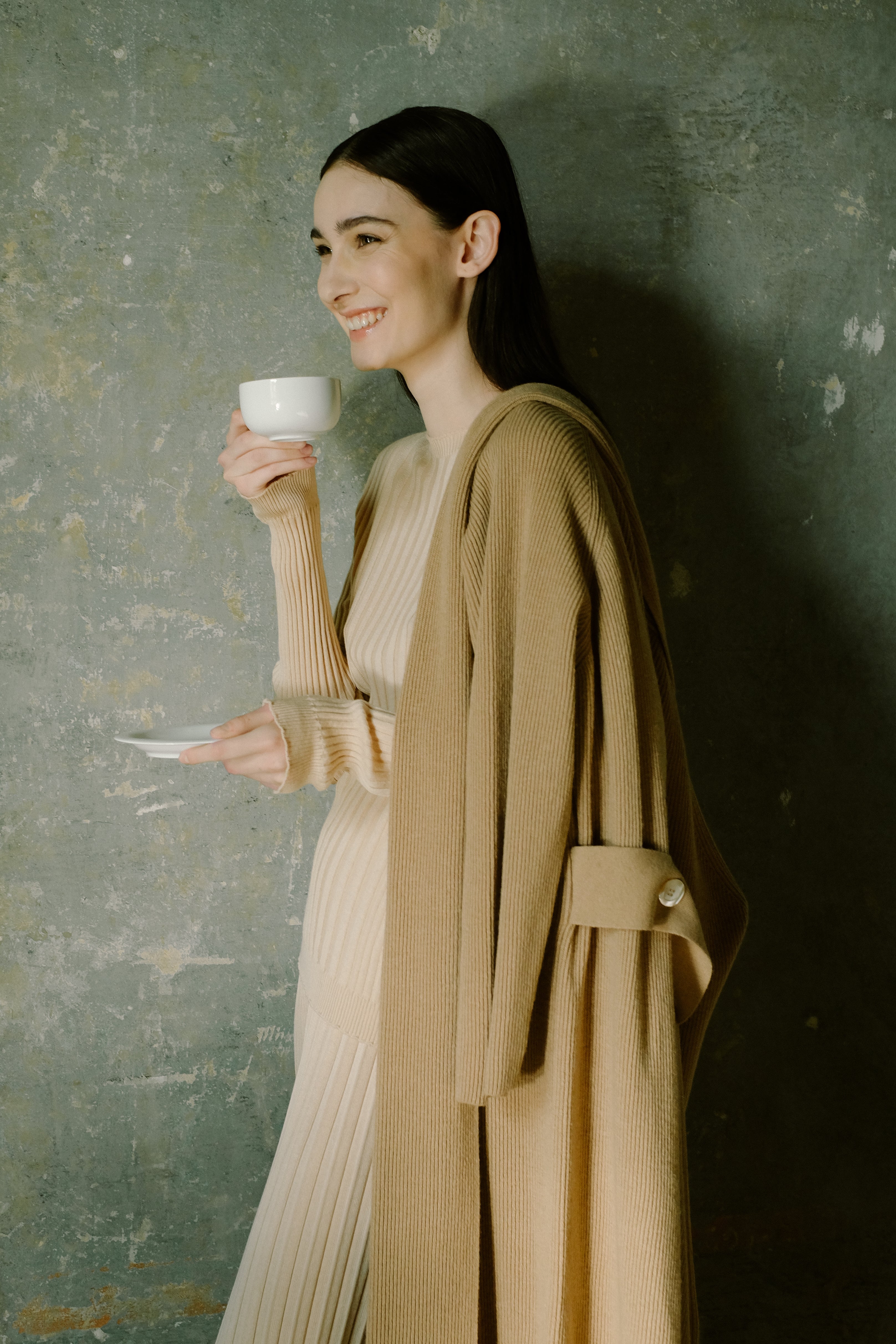 Cashmere Mix Shawl-Collar Maxi Ribbed Cardigan