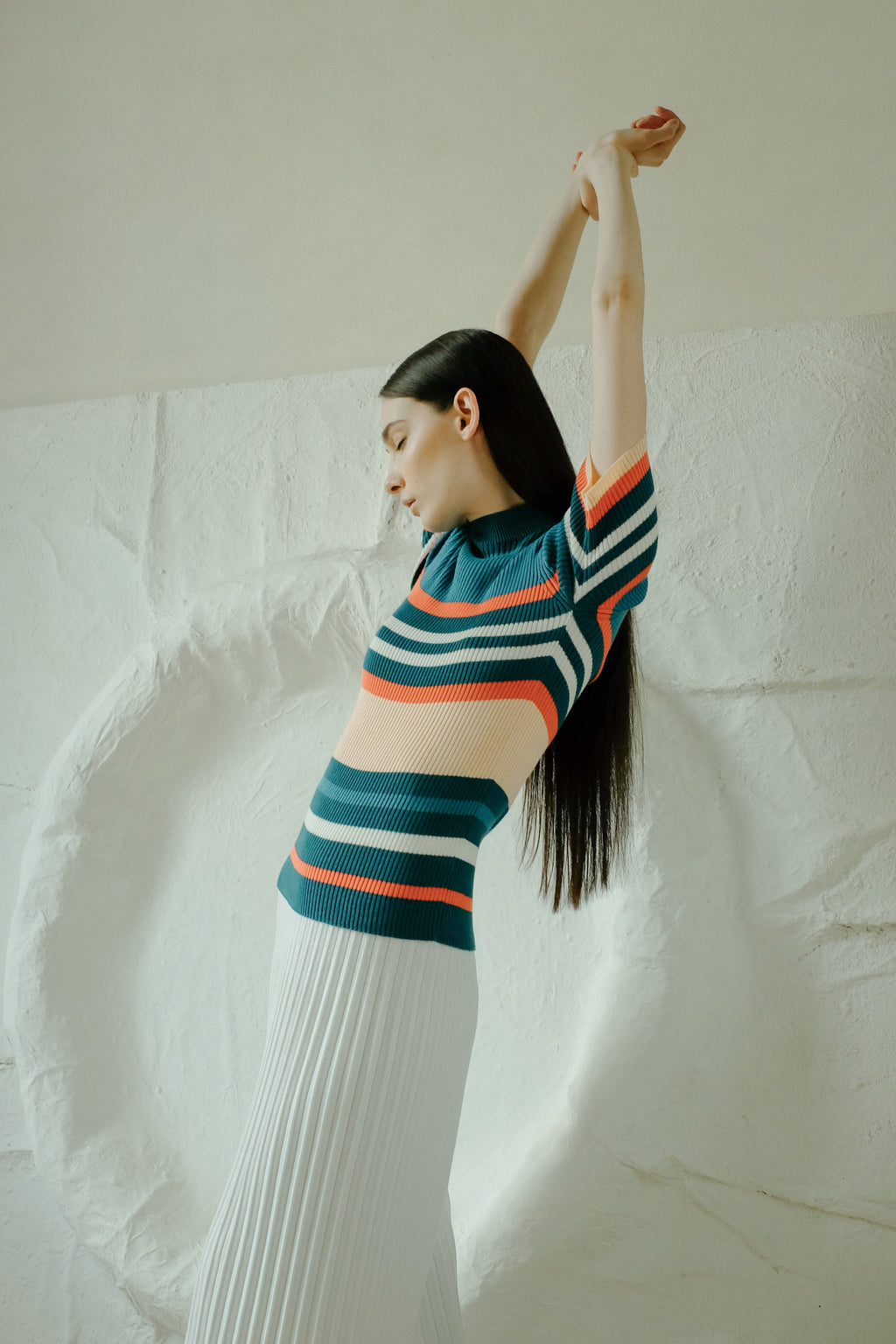 Fine Cotton Plissé Long Skirt (3D-Knit)