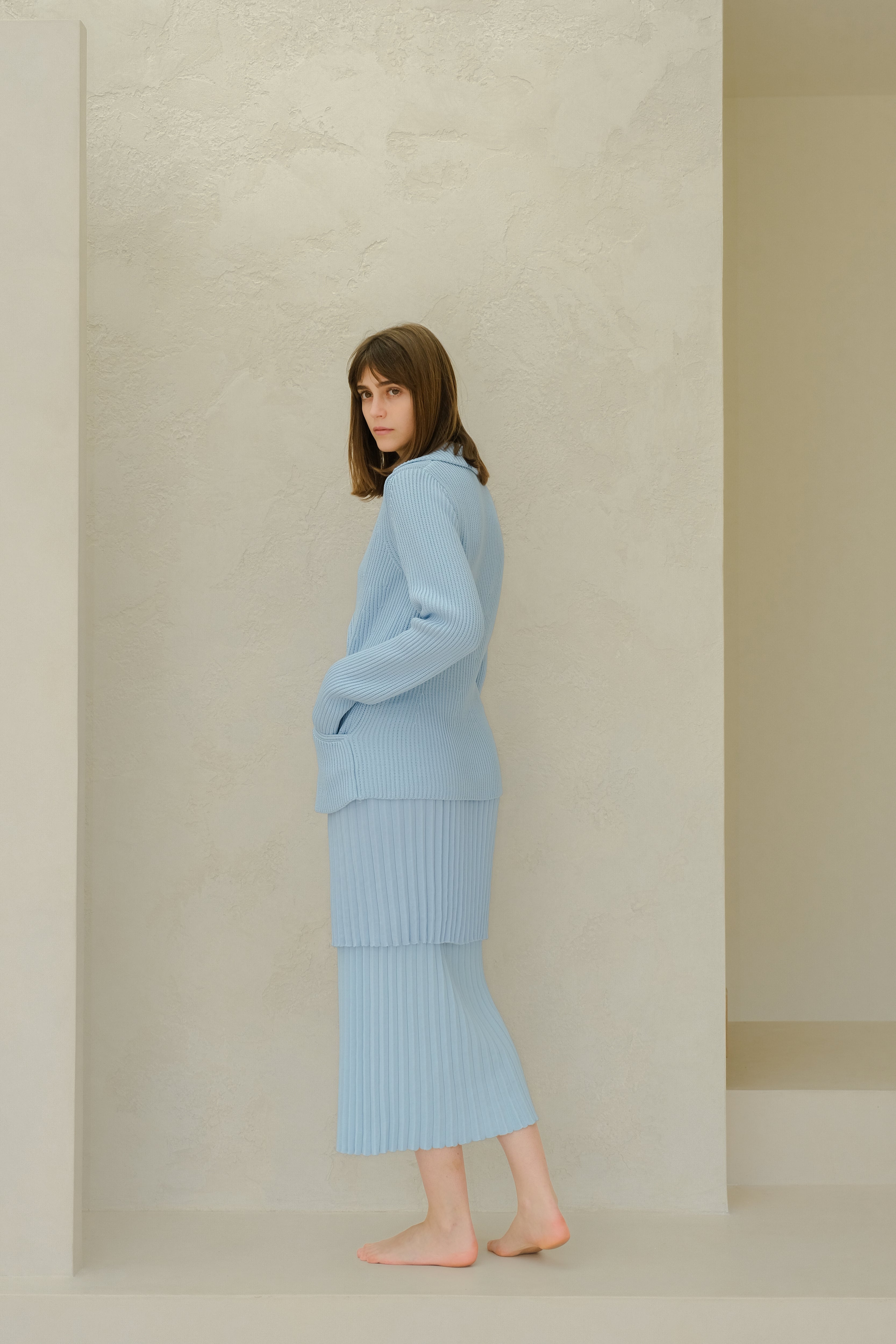 Fine Cotton Plissé Long Skirt (3D-Knit)