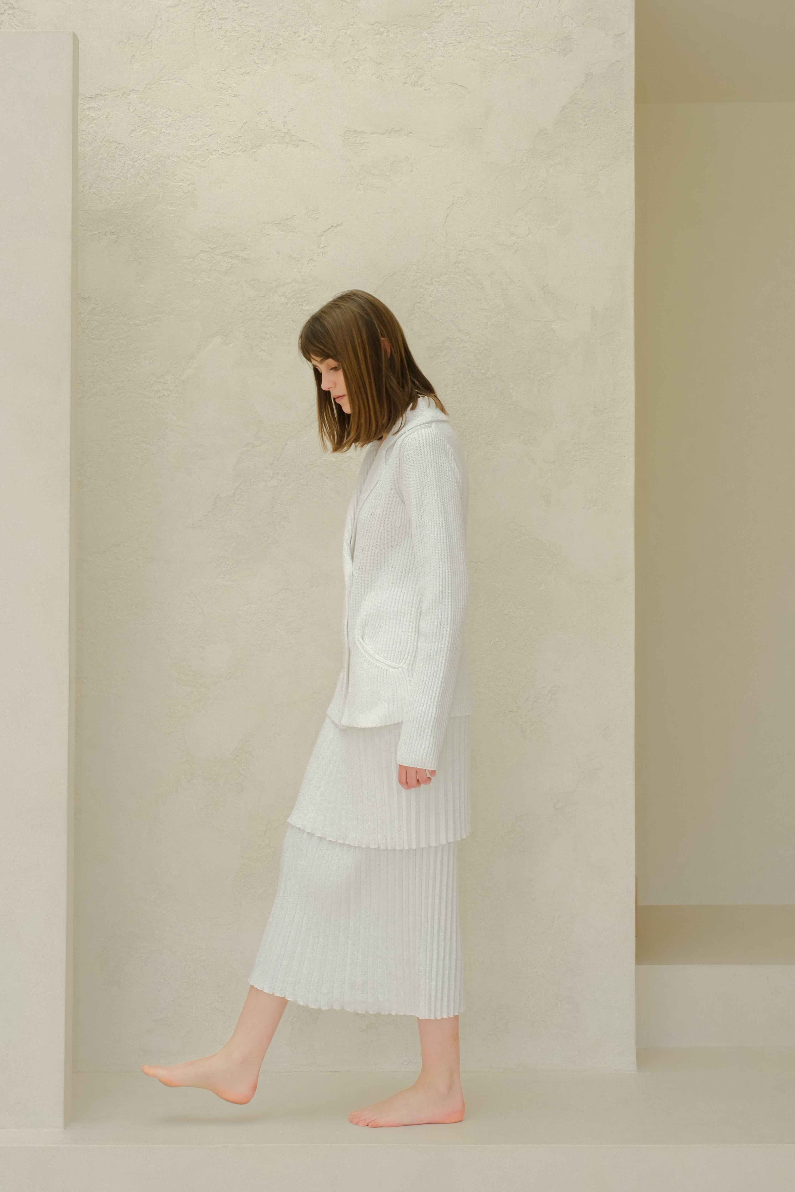 Fine Cotton Plissé Long Skirt (3D-Knit)