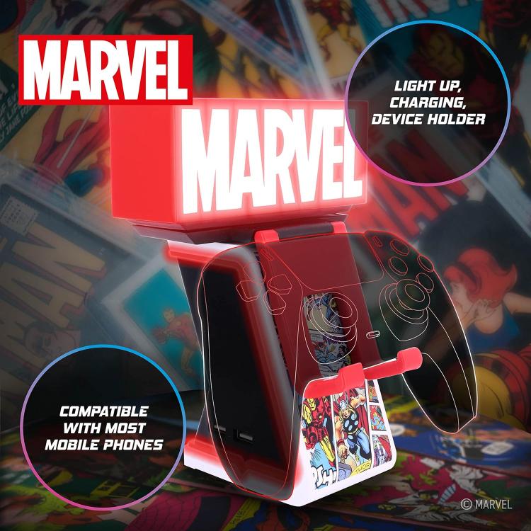 Cable Guys - (Logo Lampada Marvel) Statuetta Base Ricarica Smartphone Controller