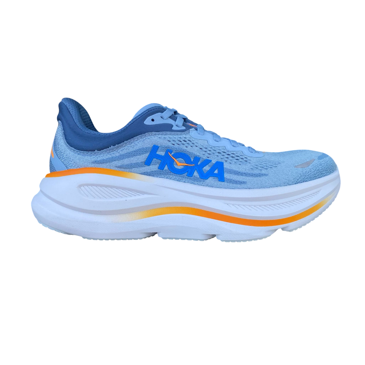 HOKA Bondi 9 1162011-DNP Celeste Grigio Arancio Scarpe Running Uomo