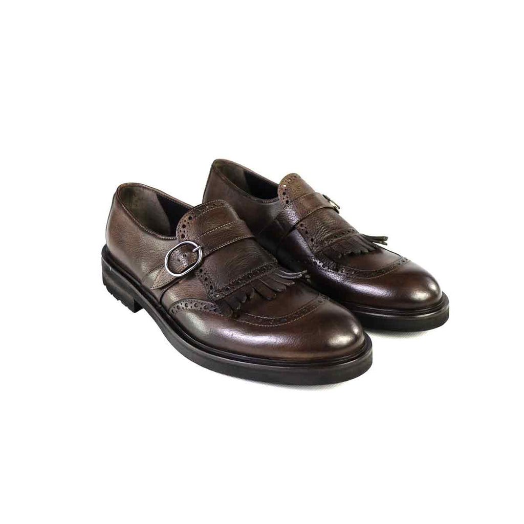 SCARPA CON FIBBIA E FRANGIA GRAINED MARRONE