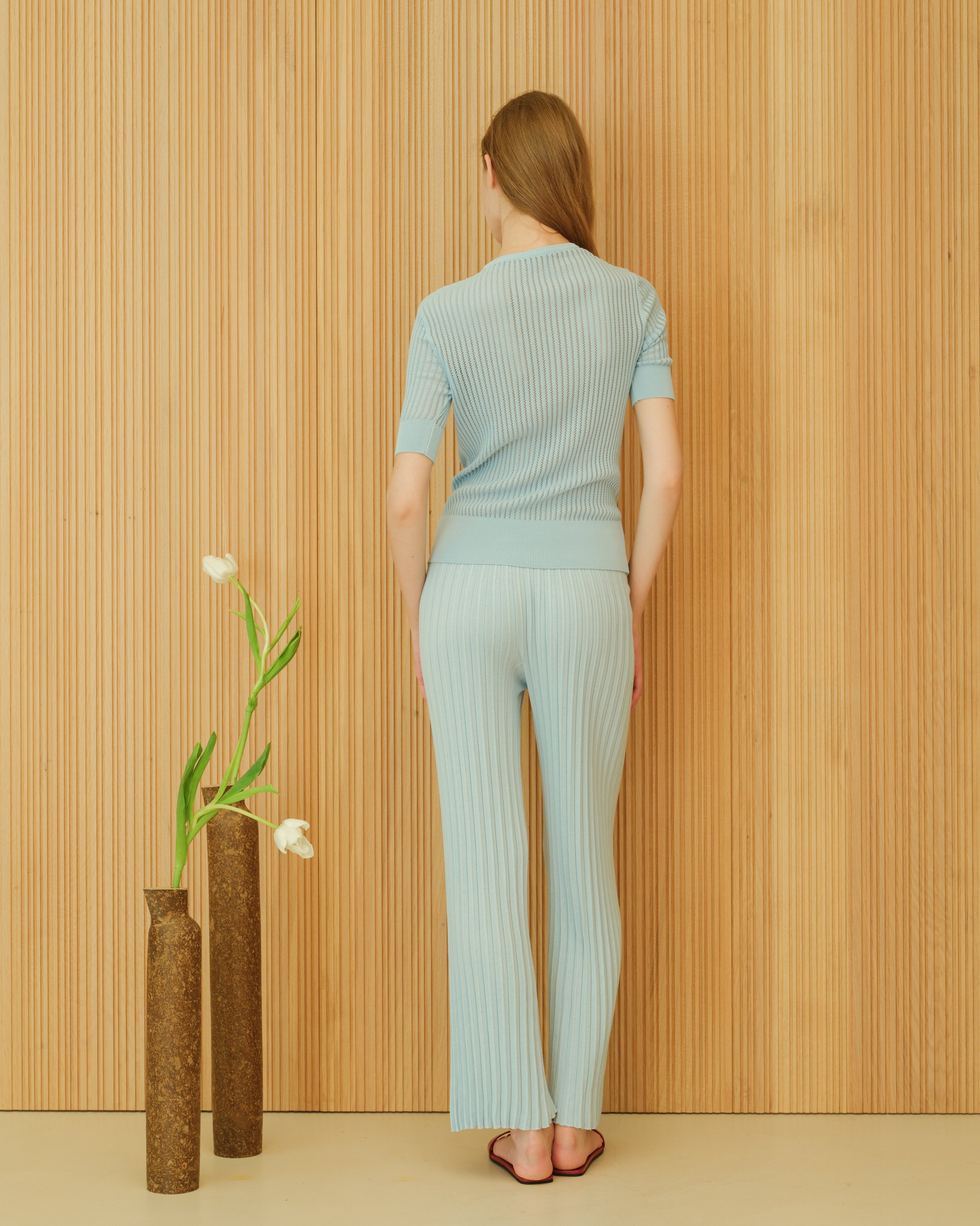 Fine Cotton T-shirt with Micro Pointelle