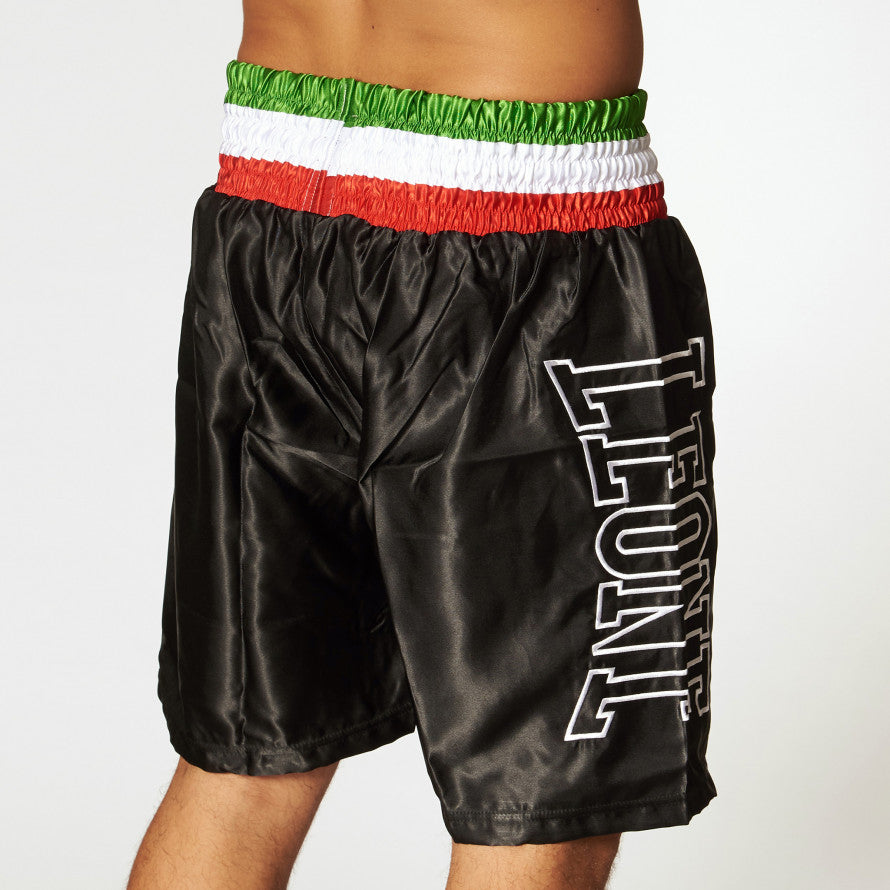 Leone Pantaloncino Boxe Satin Uomo AB733 Nero Cintura Tricolore