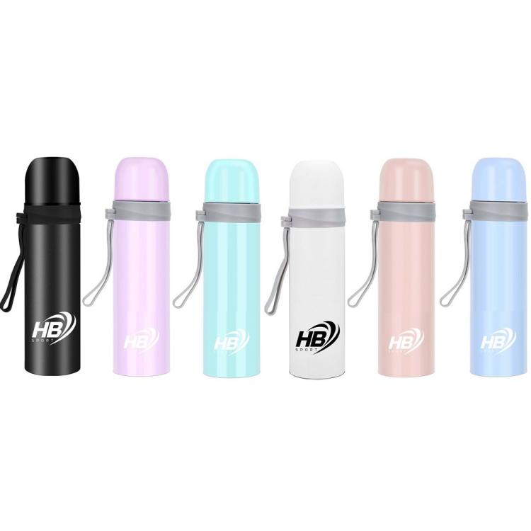 Hb Thermos Acciaio Inox 500Ml Bottiglia Termica (12/24H) Tappo A Scatto |Azzurro