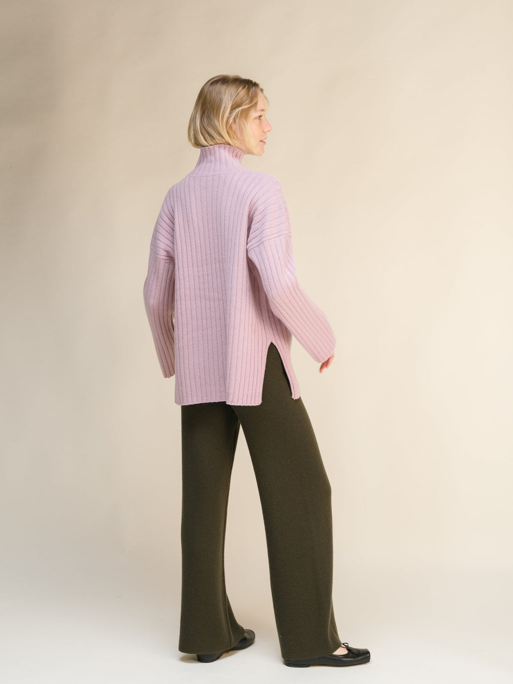 Cashmere Mix Ribbed High Neck with Lateral Slits