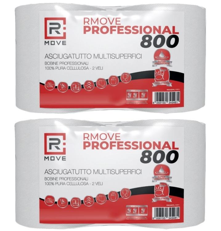 R Move 4 Rotoloni di Carta asciugatutto, Bobina industriale mani Professionale a 800 Strappi, Asiugamani Pura Cellulosa lunga durata extra resistente, assorbenti da cucina, 3200 strappi totali