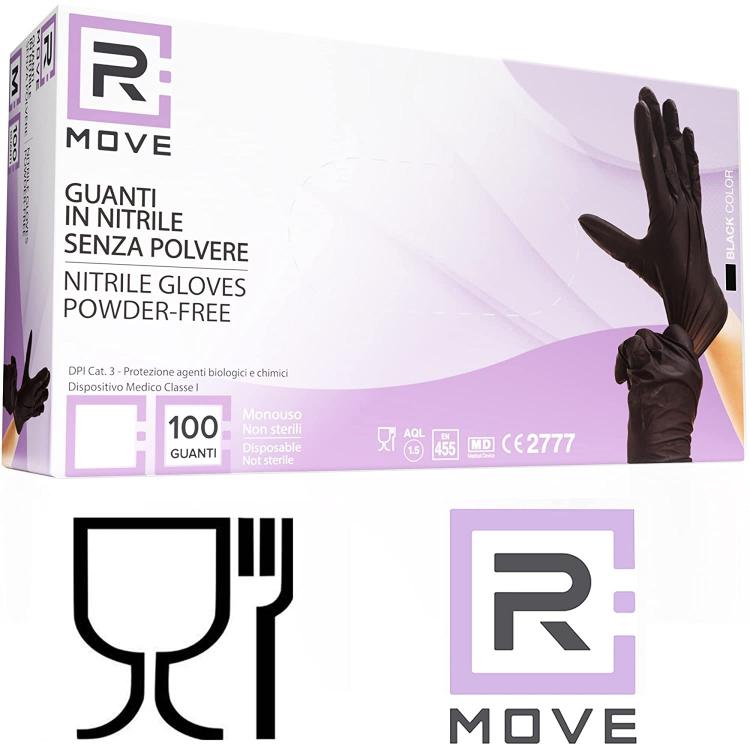 100 Guanti Monouso Nitrile Neri No Polvere Ipoallergenici Alimenti Estetica L