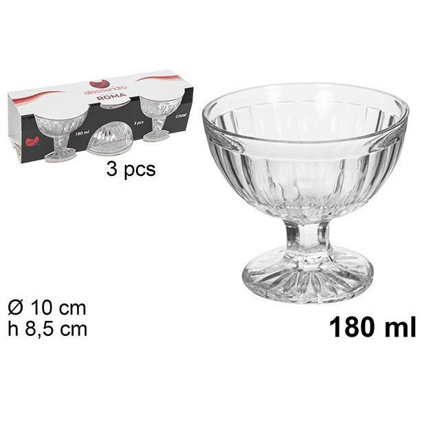 Set 3Pz Coppette Gelato In Vetro Roma 3 Pezzi Bicchieri Da 180Ml Coppa Dessert