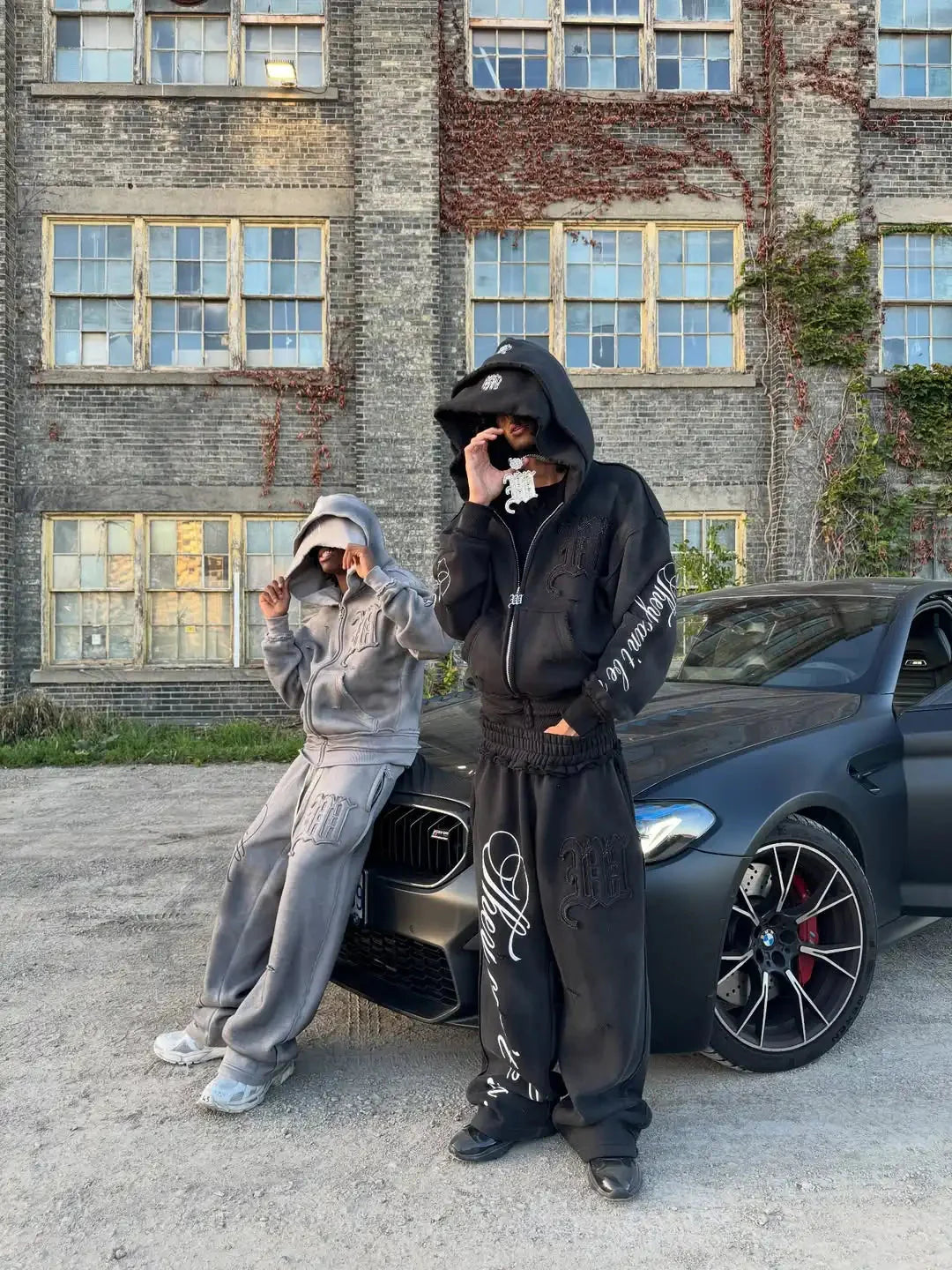 Retro hip hop Y2K street distressed color ripped design casual loose couple set trendy punk high street gothic fashion coat