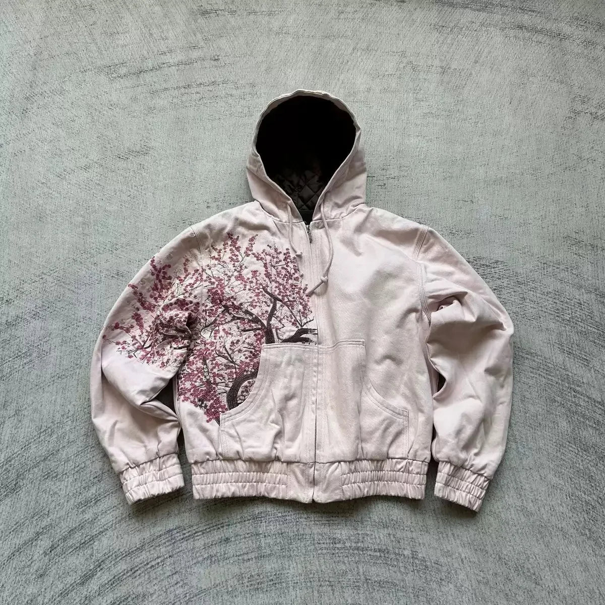 Casual suit retro low waist hip hop cherry blossom embroidered jeans wide leg pants y2k clothing mens embroidered loose jeans