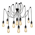 Lampadario 12 Pendenti A Sospensione Regolabile Nero E27 Lampada Ragno Vintage