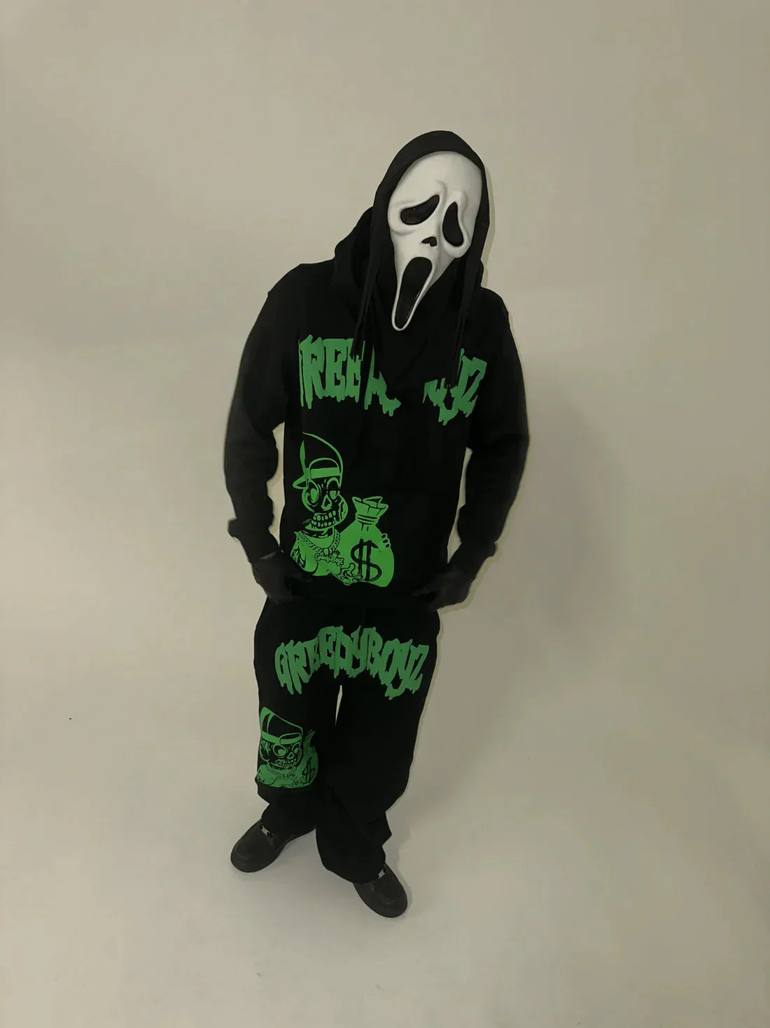 Street Hip Hop Style Money Skull Print Men Hoodie Set Black Bold Print Oversized Fashionable Versatile Hoodie Streetwear Fashion
