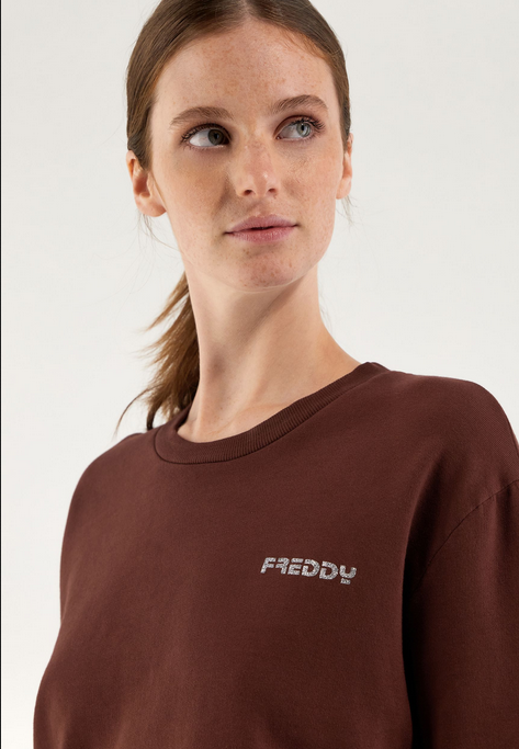 Freddy Felpa cropped a girocollo comfort tinta in capo JOYC024X M79X chocolate fondant
