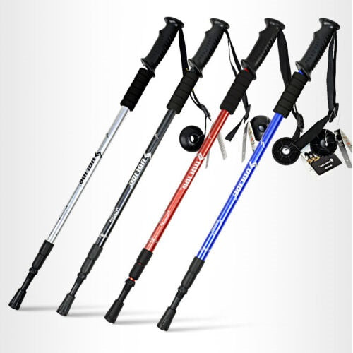 COPPIA 2pz BASTONI DA TREKKING TELESCOPICO REGOLABILE ESCURSIONI PASSEGGIO NERO