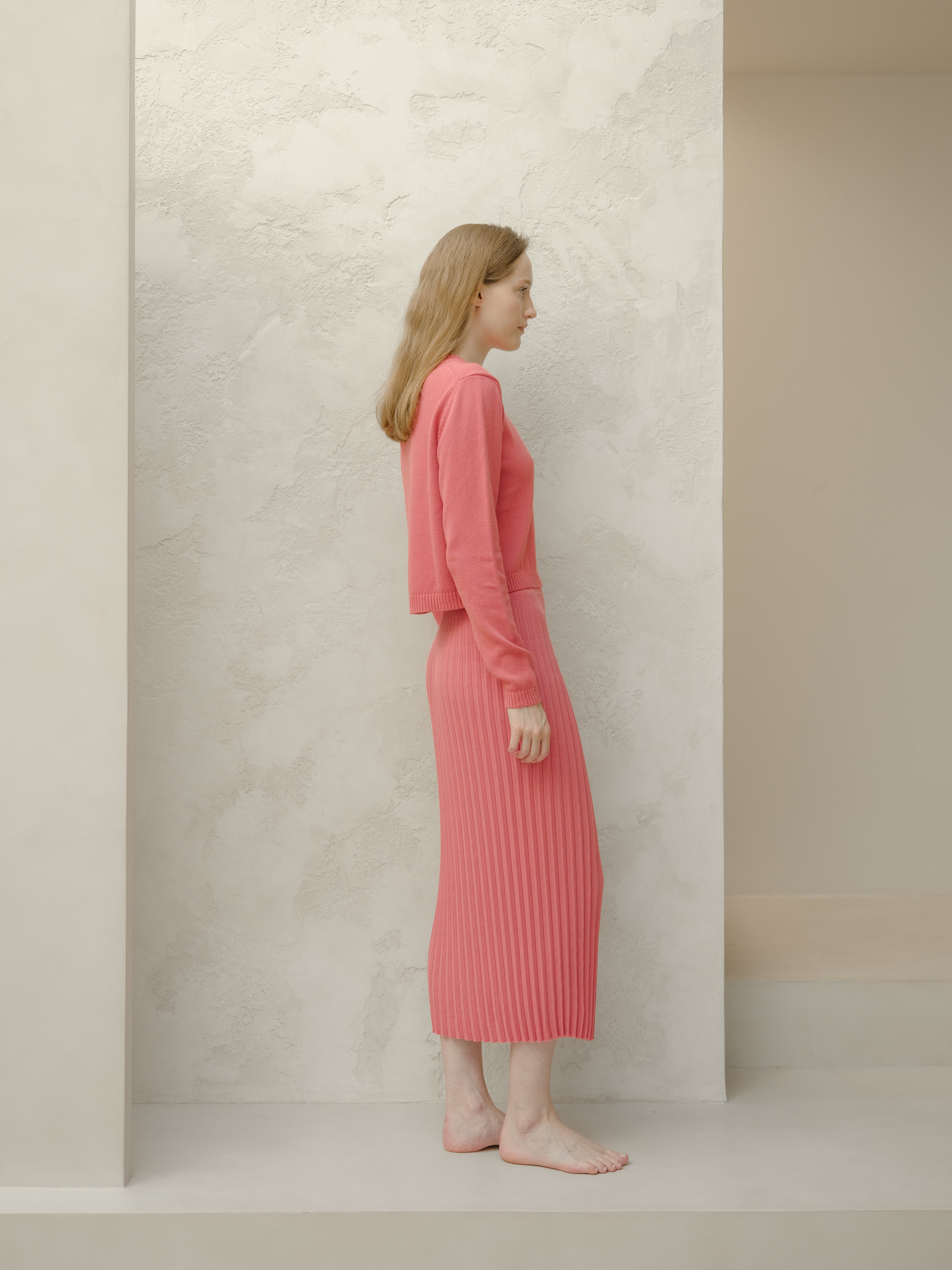Fine Cotton Plissé Long Skirt (3D-Knit)