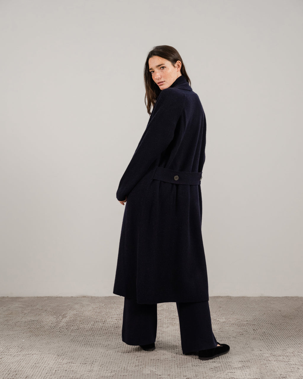 Cashmere Mix Shawl-Collar Maxi Ribbed Cardigan