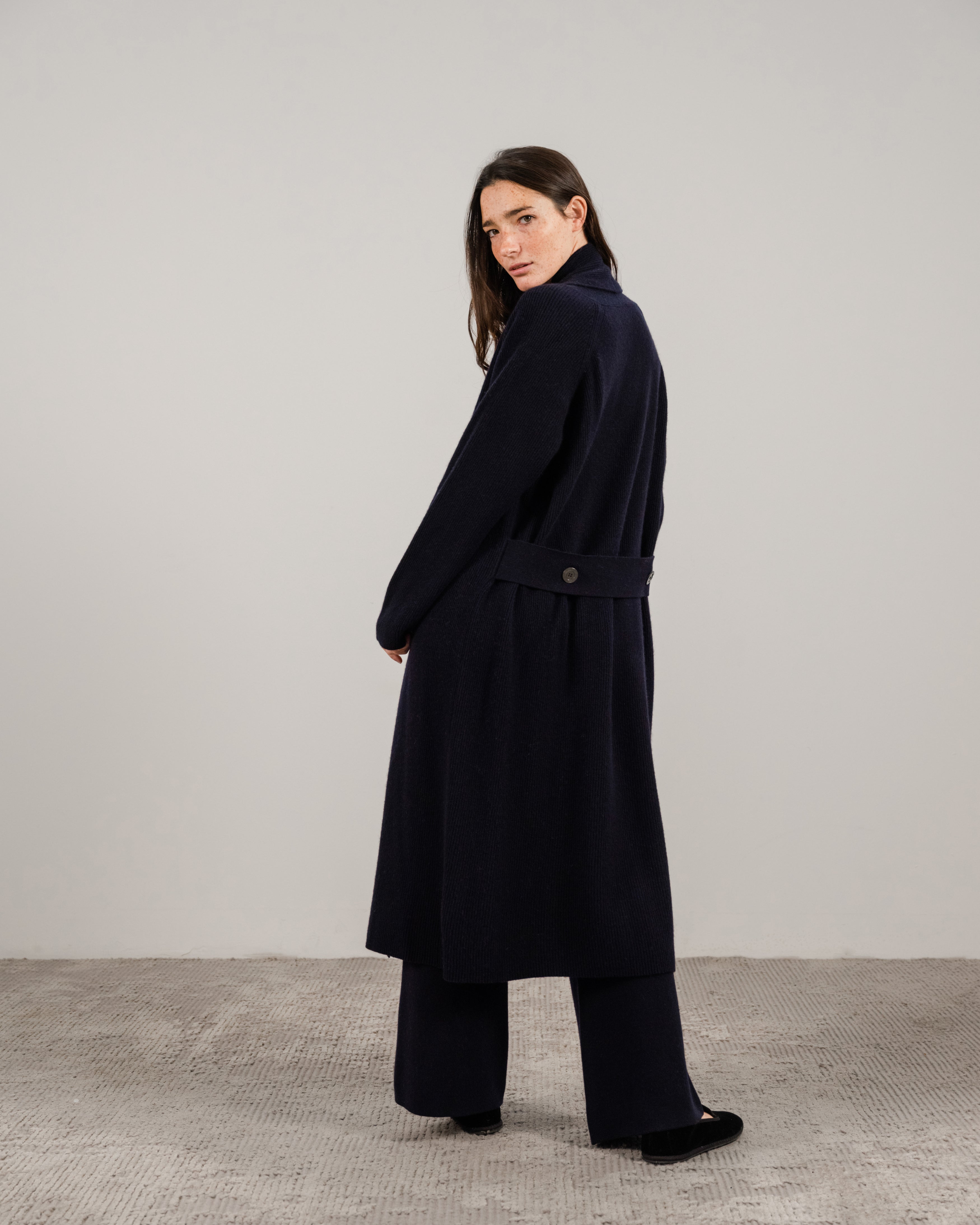 Cashmere Mix Shawl-Collar Maxi Ribbed Cardigan