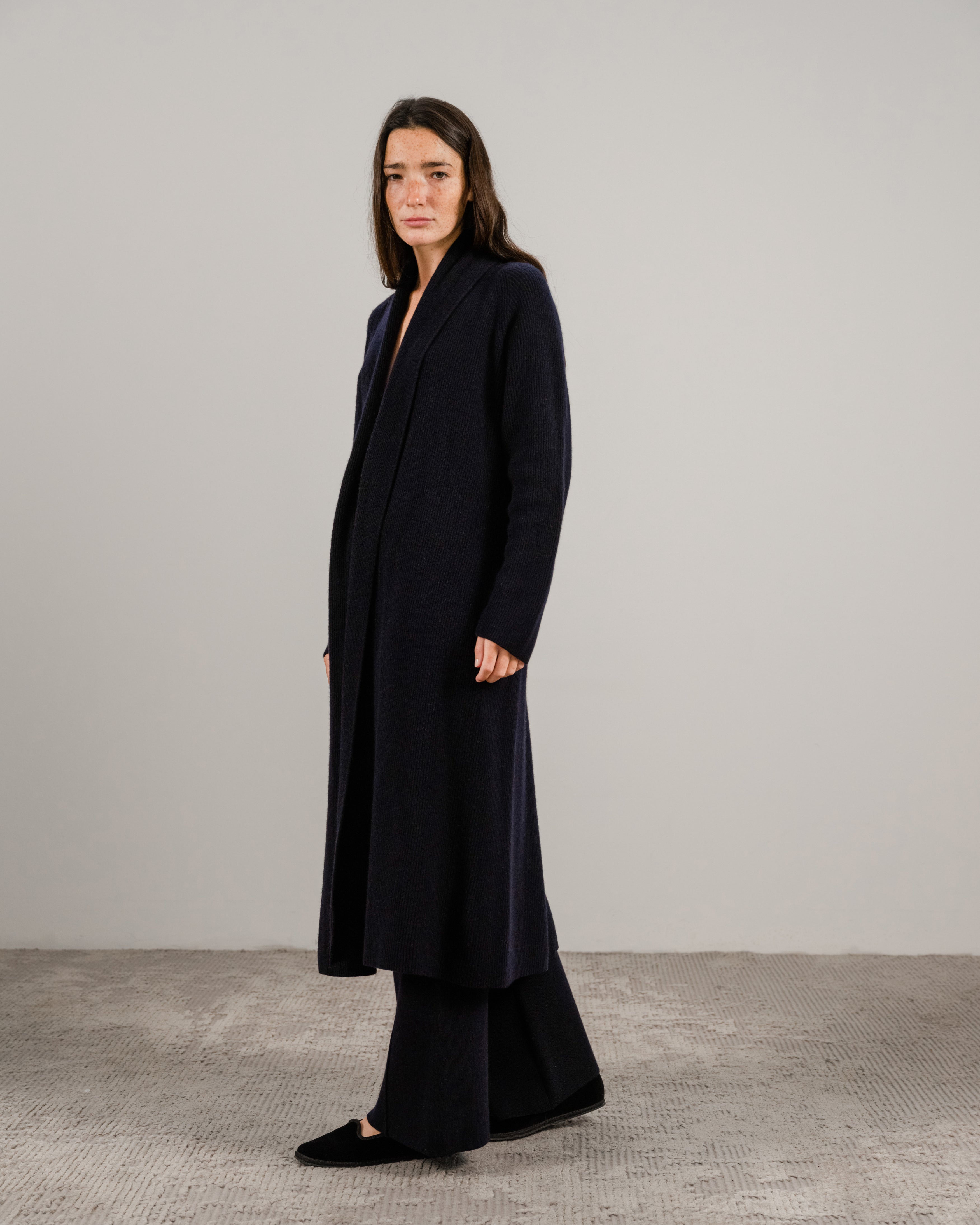 Cashmere Mix Shawl-Collar Maxi Ribbed Cardigan