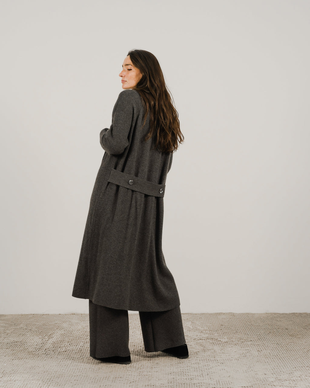 Cashmere Mix Shawl-Collar Maxi Ribbed Cardigan