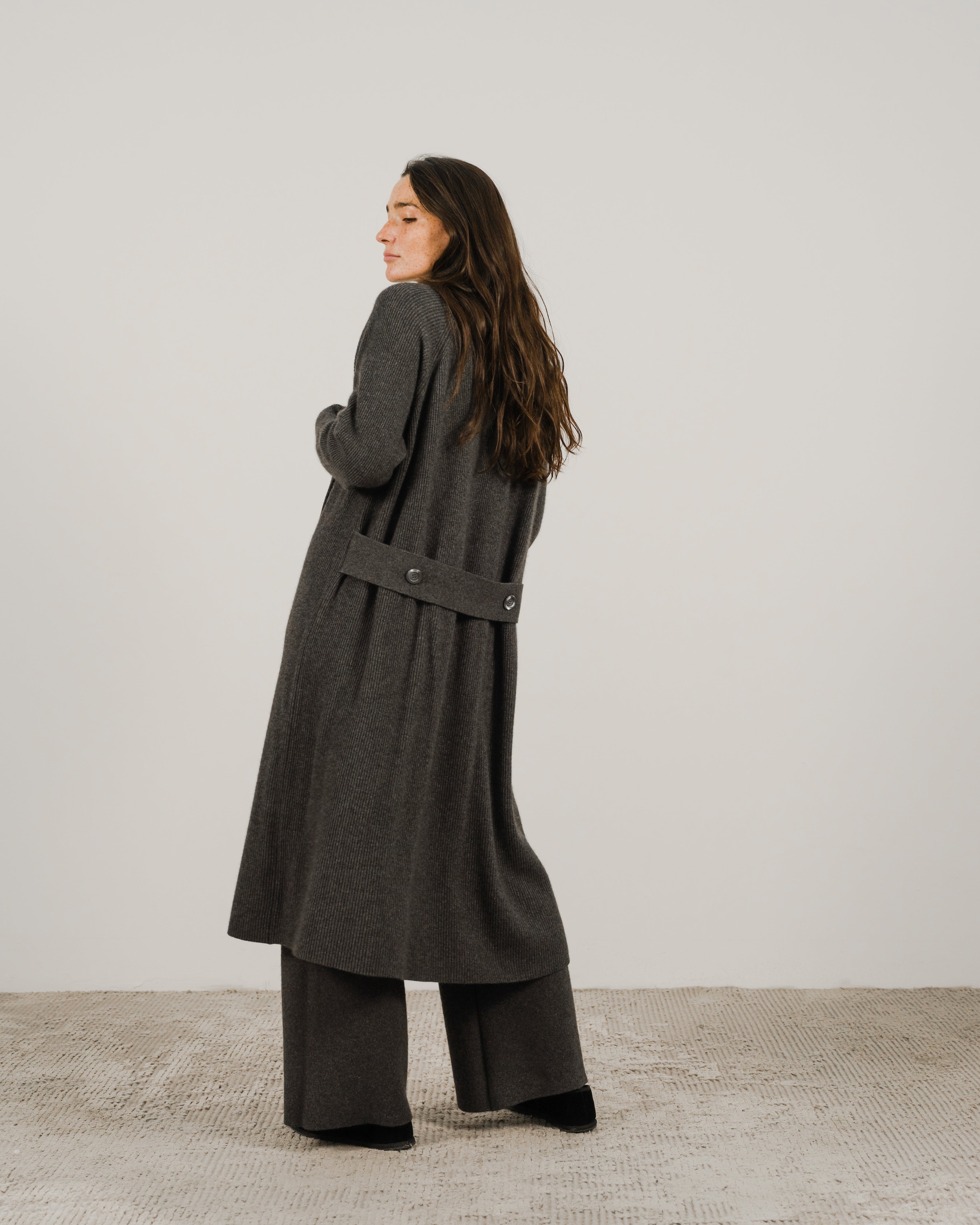 Cashmere Mix Shawl-Collar Maxi Ribbed Cardigan