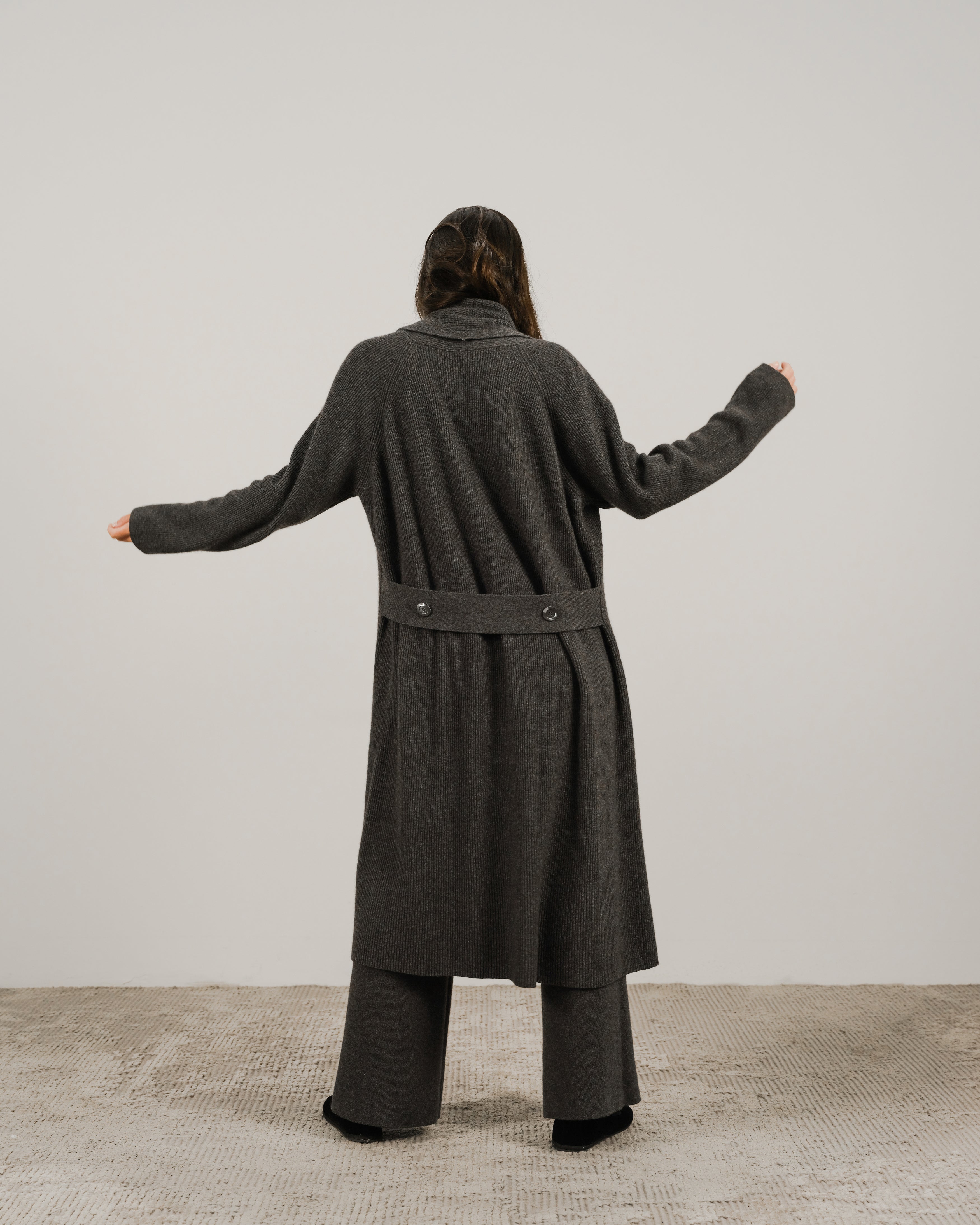Cashmere Mix Shawl-Collar Maxi Ribbed Cardigan