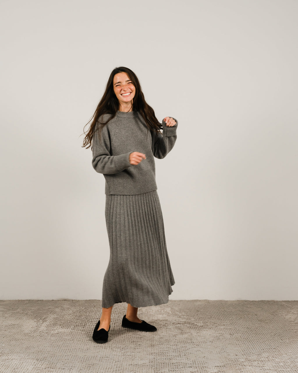 Cashmere Mix Roll-Up Cuff Crewneck Sweater