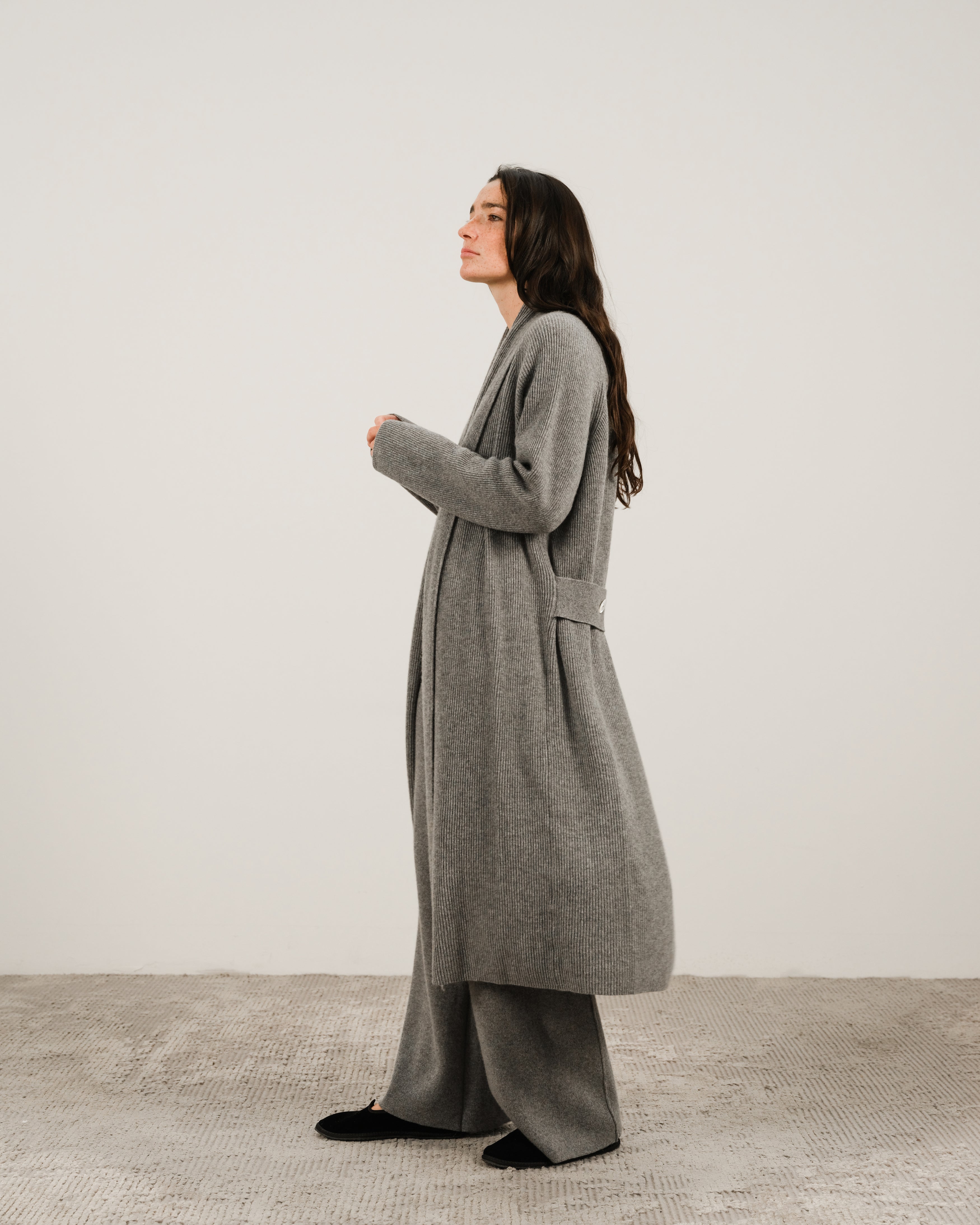 Cashmere Mix Shawl-Collar Maxi Ribbed Cardigan