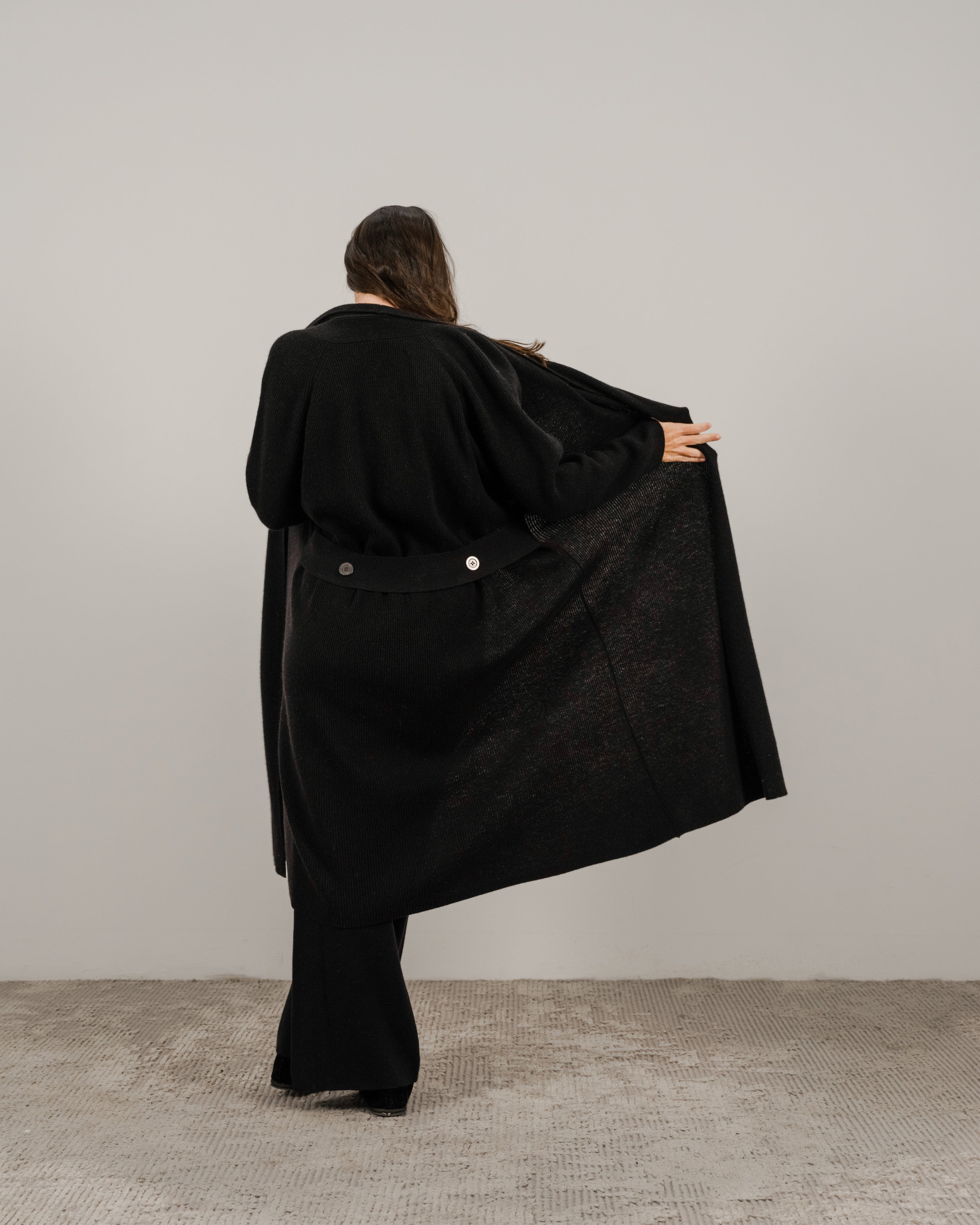 Cashmere Mix Shawl-Collar Maxi Ribbed Cardigan