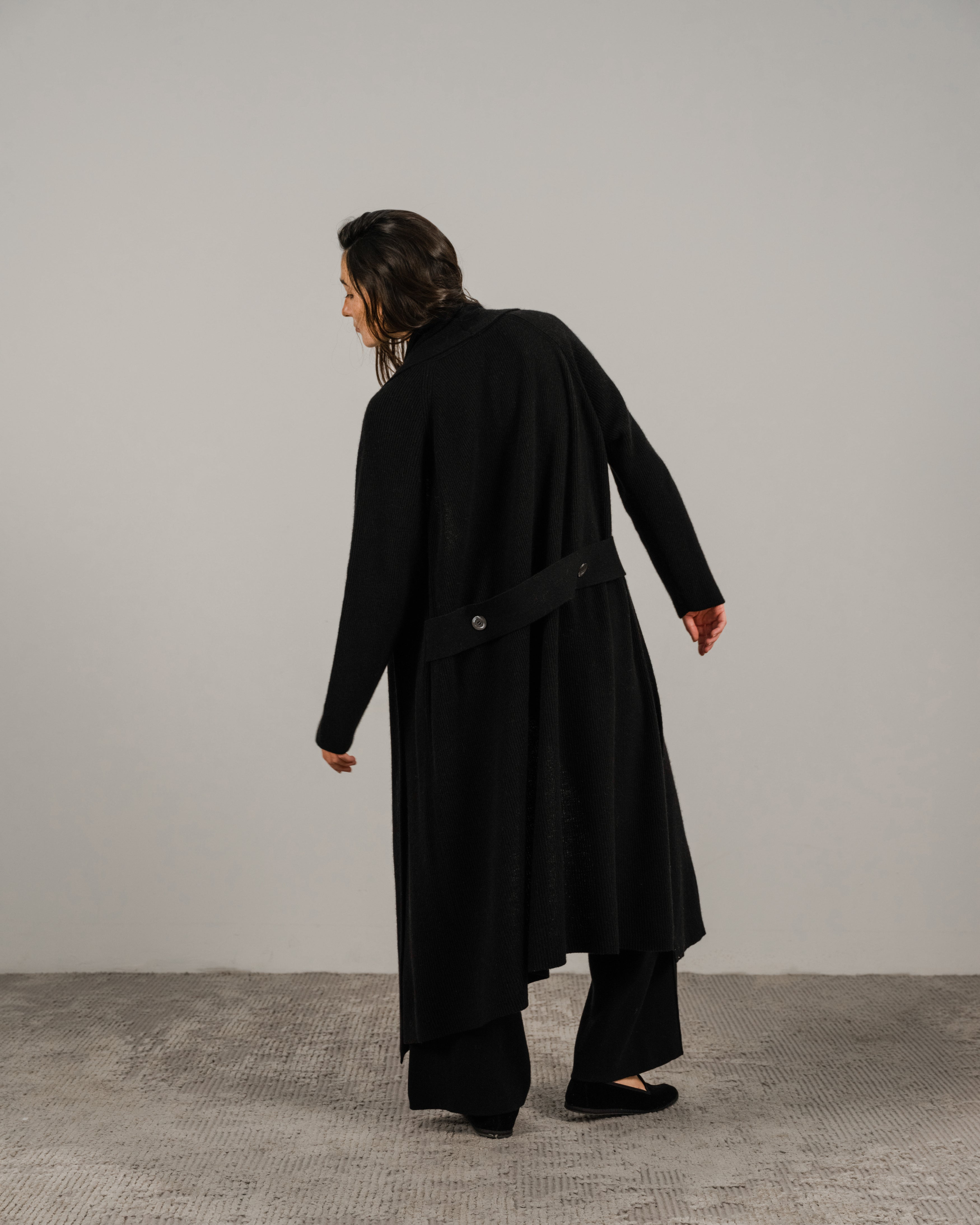 Cashmere Mix Shawl-Collar Maxi Ribbed Cardigan