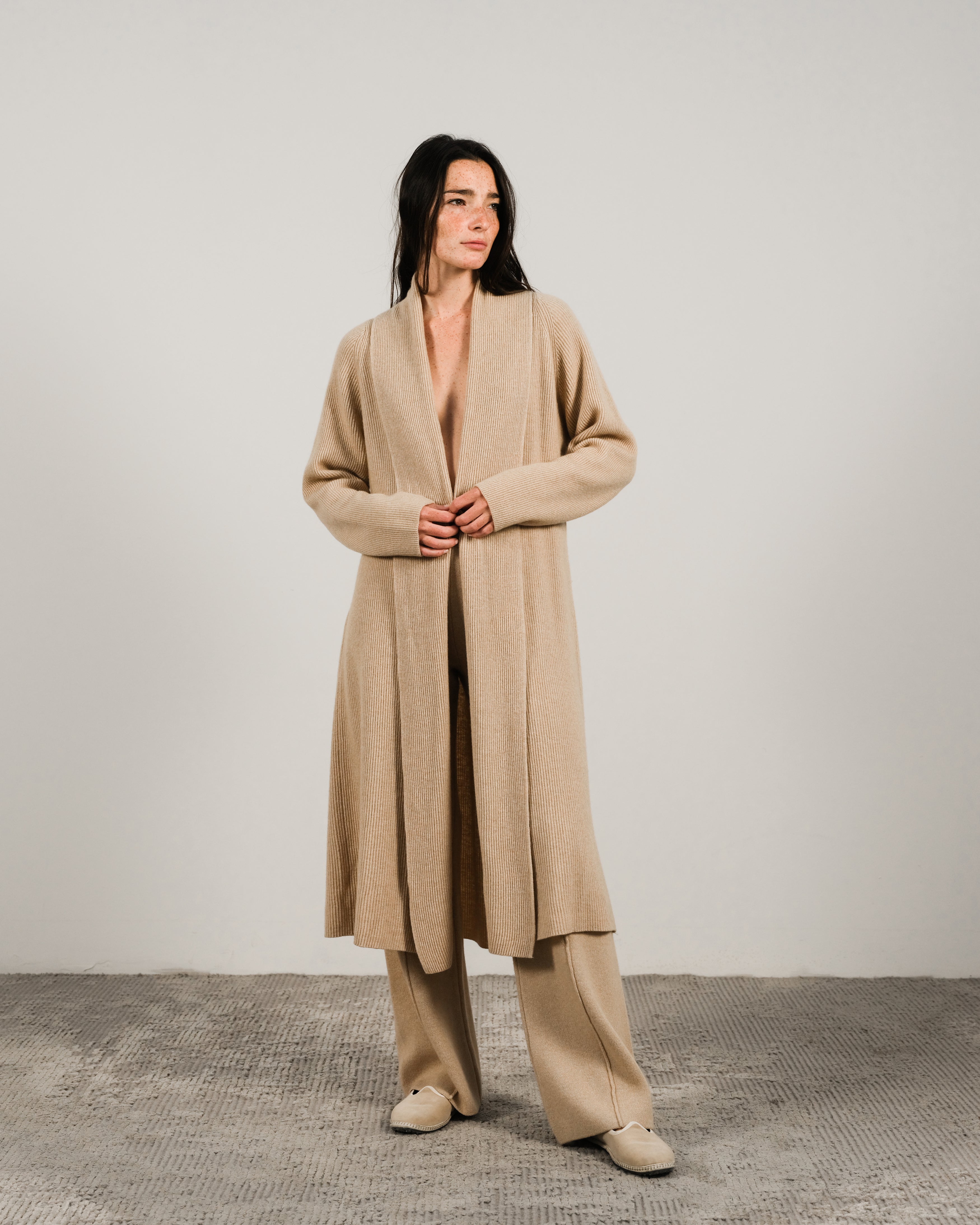 Cashmere Mix Shawl-Collar Maxi Ribbed Cardigan