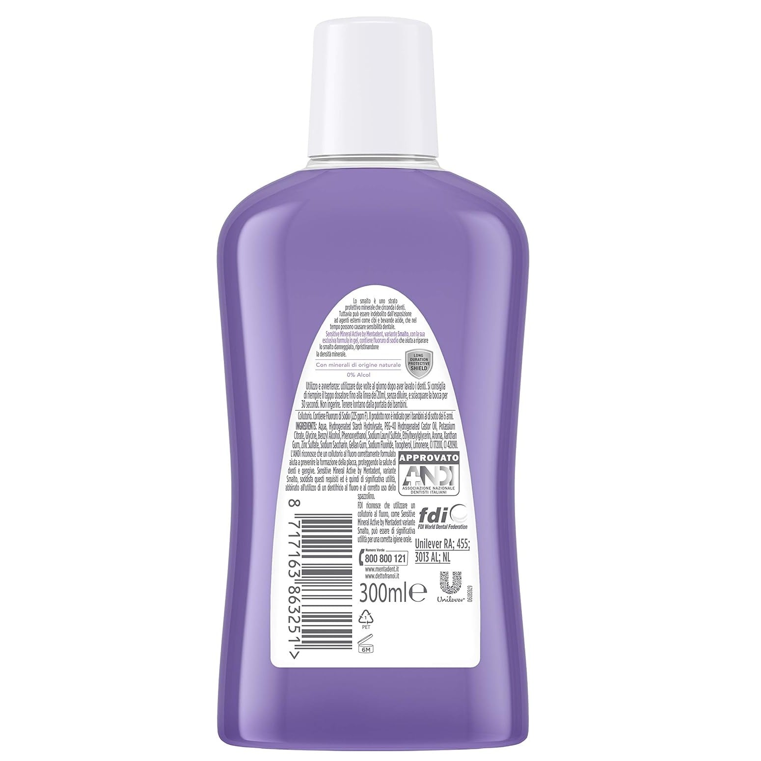 Mentadent Collutorio Sensitive Mineral Active con Fluoro per Smalto Denti 300ml