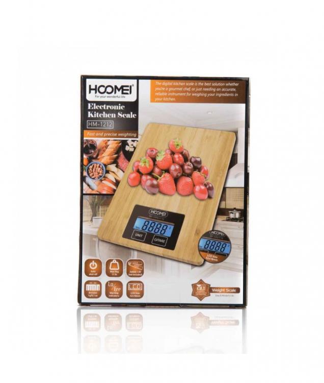 BILANCIA DIGITALE DA CUCINA LEGNO TAGLIERE BAMBÙ DA 1g A 5kg ELETTRONICA HM-1212