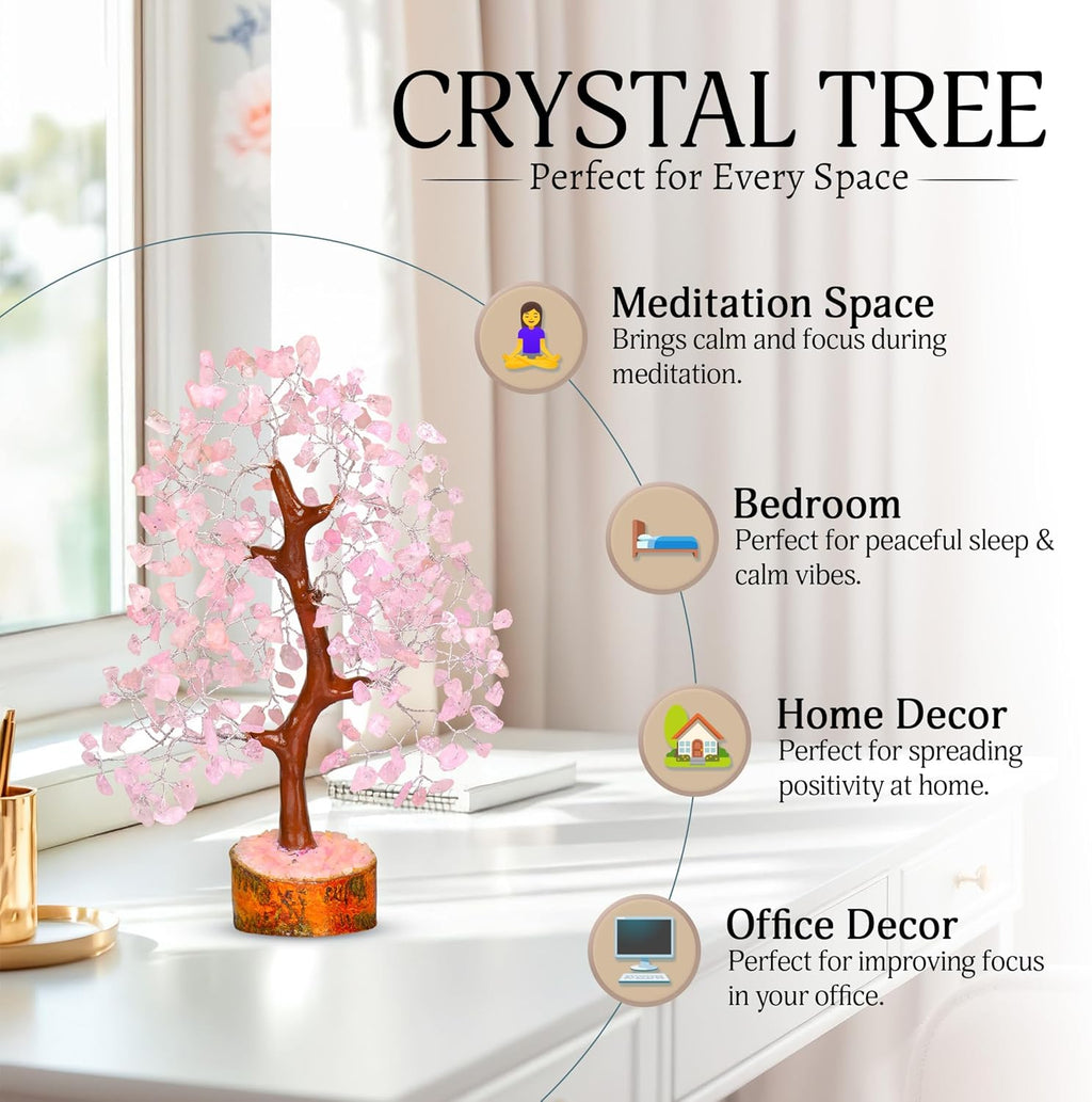 Rose Quartz Crystal Tree - Bonsai Tree of Life - Pink Room Decor - Desk Decorations for Women Office - Gemstones and Crystals - Stones and Crystals