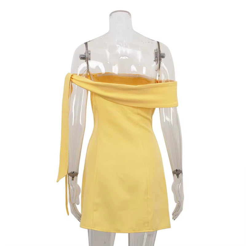 2025 Summer Lady Party Sexy Elegant Mini Short Dresses Yellow Sleeveless Strapless Tube Dress for Women