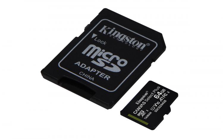 Kingston Micro Sd 64GB + Adattatore Canvas Plus Sdcs2 64Gb Classe 10 100Mb/S