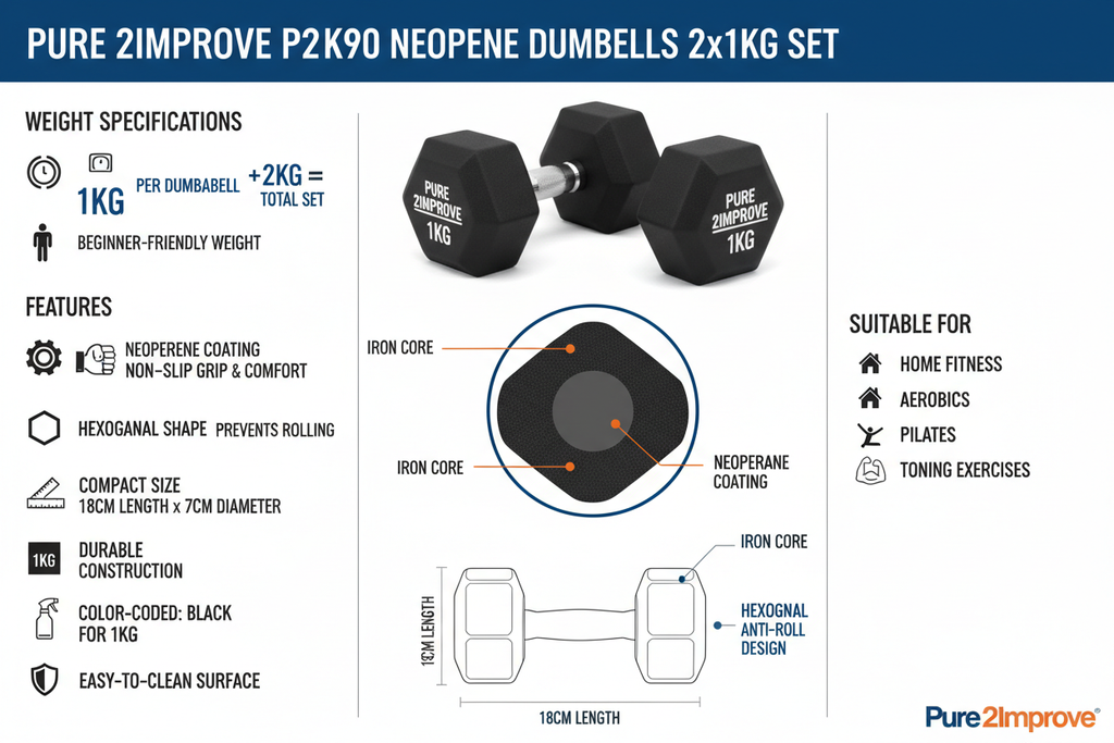 Manubri Neoprene Pure 2Improve 2x1kg P2I201390 - Set Nero
