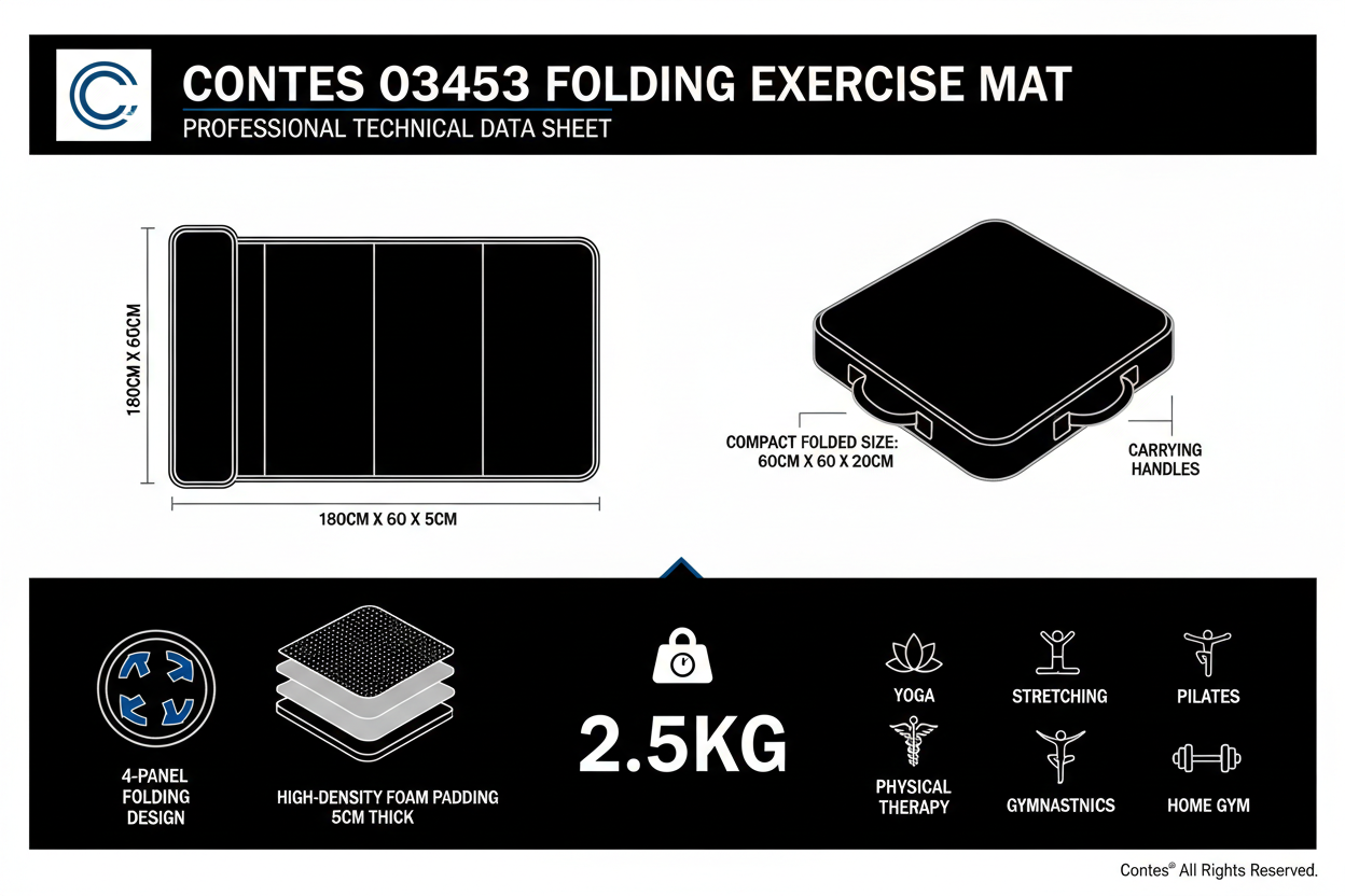 Contes  Tappetino Pieghevole Imbottito 03453 - Nero Argento per Fitness e Yoga