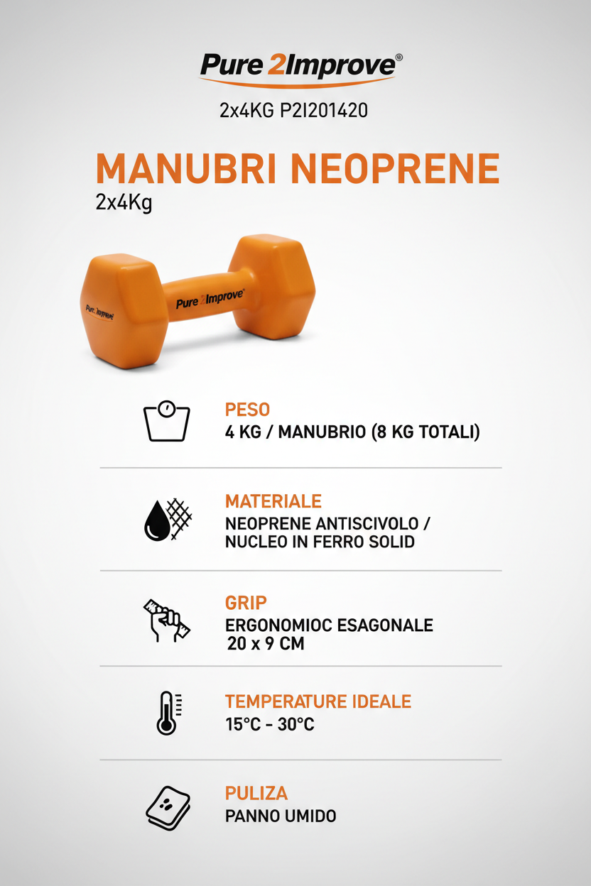 Pure 2Improve Manubri Neoprene 2x4kg P2I201420 Arancione