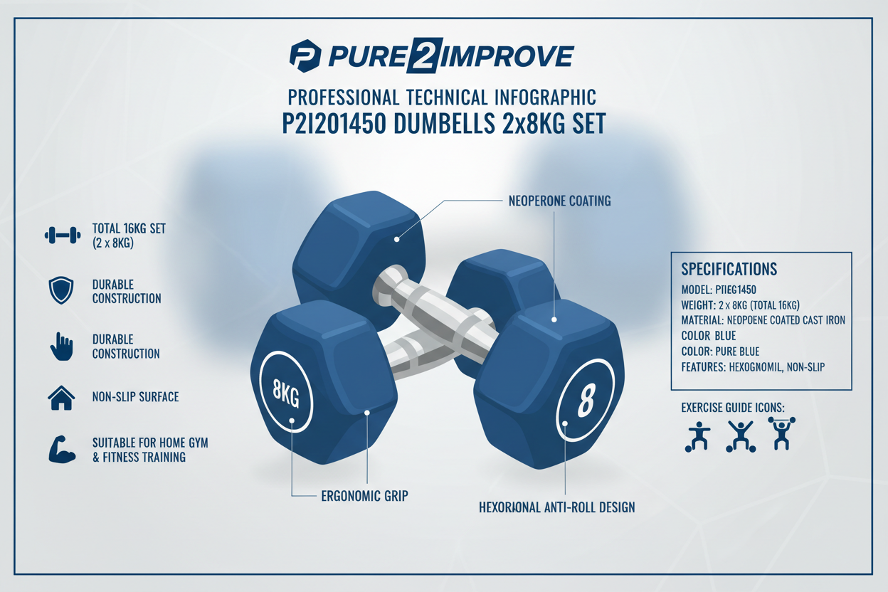 Manubri Pure 2Improve 2x8Kg P2I201450 Coppia Pesi Neoprene Blu Professionale