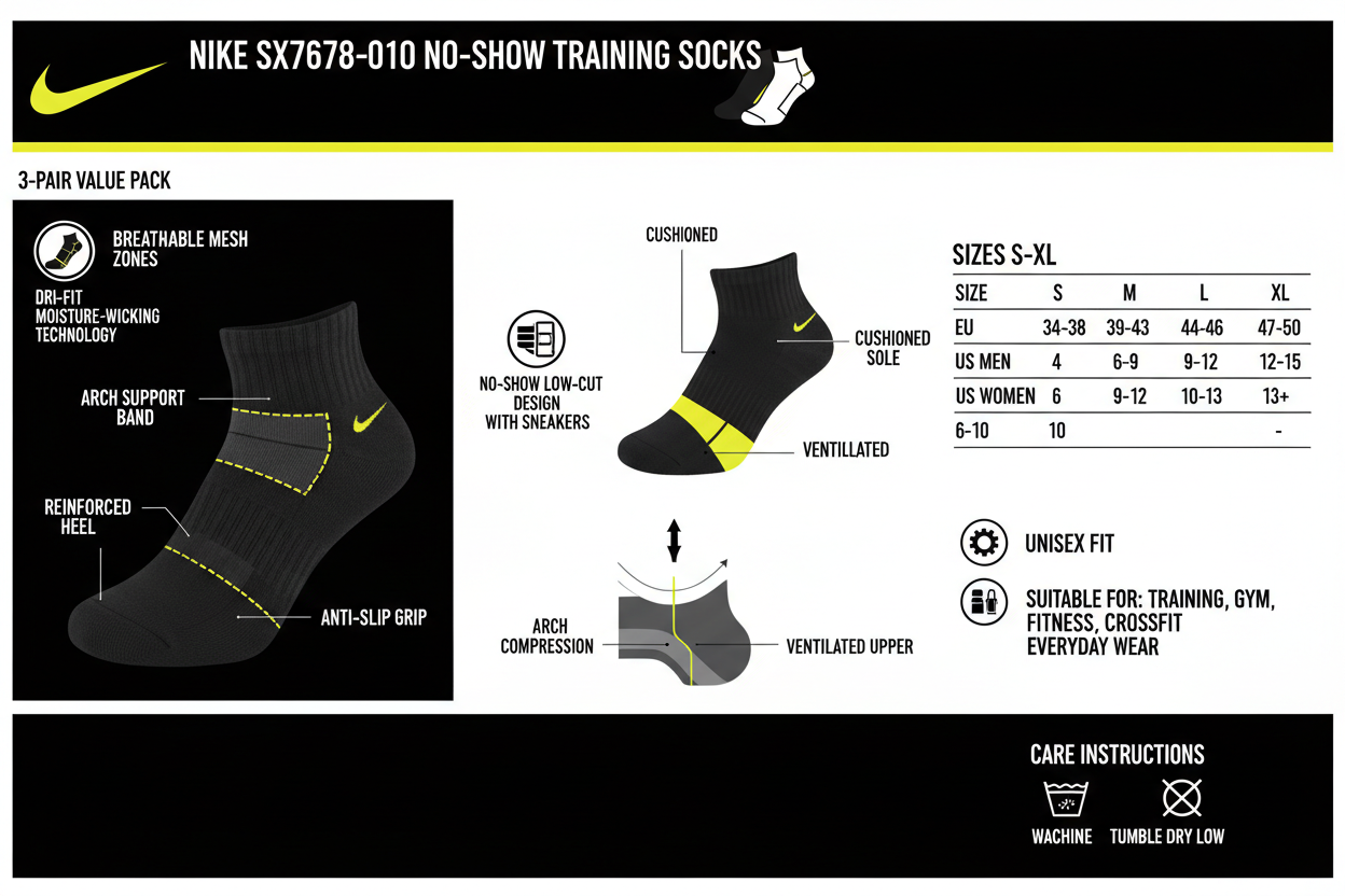 Nike Calze Fantasmini Training SX7678-010 Nero | Set 3 Paia