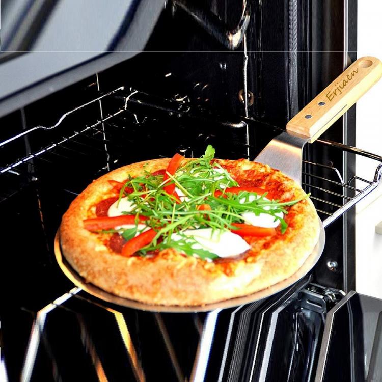 Spatola Per Pizza Manico Di Legno Pala Rotondo Paletta Acciaio Forno 44X25.5Cm