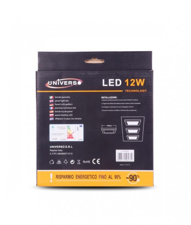 Plafoniera Esterno A Led Faretto Faro Pannello Quadrato | 12W Luce Fredda 6500K