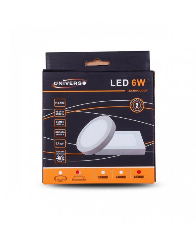 Plafoniera Esterno A Led Faretto Faro Pannello Tondo Rotondo 6W-Luce Calda 3000K