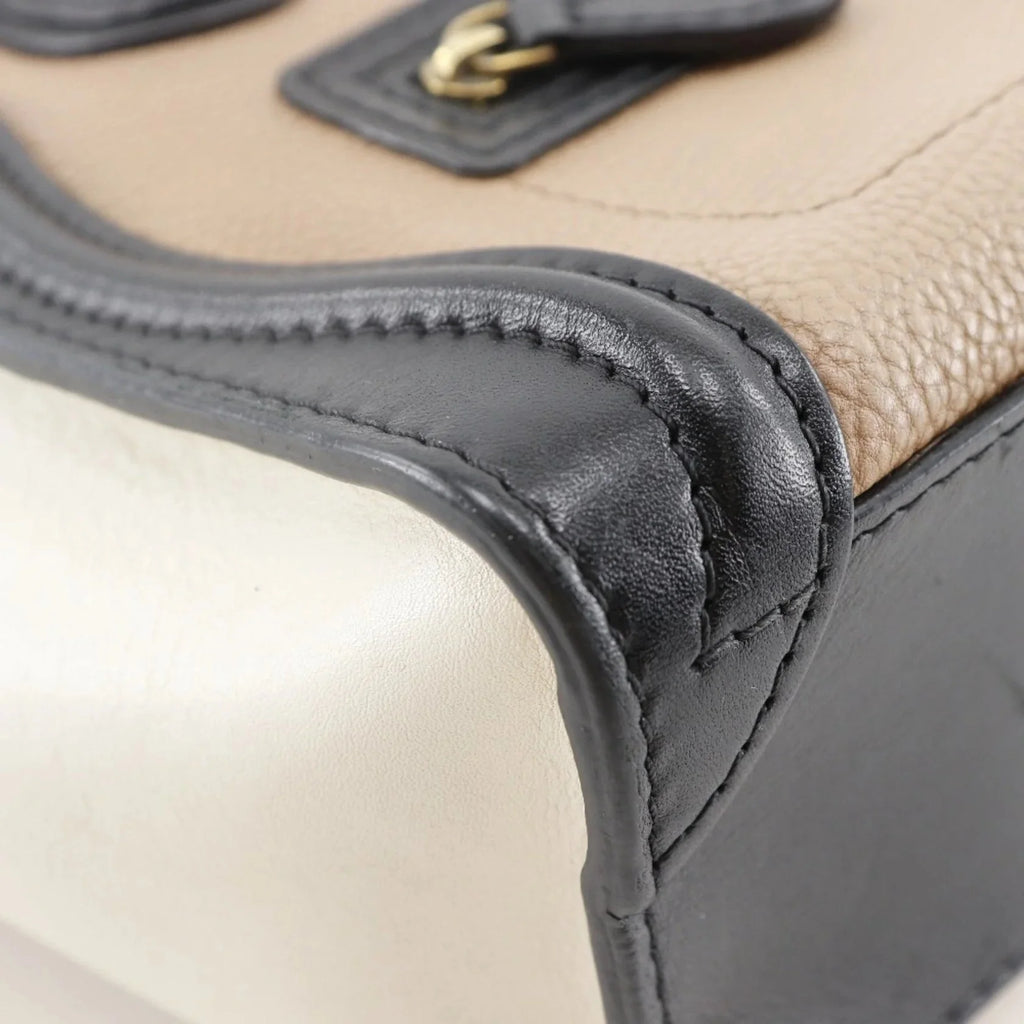Céline Nano Luggage in Pelle Tricolore – Nero, Marrone e Bianco Sporco